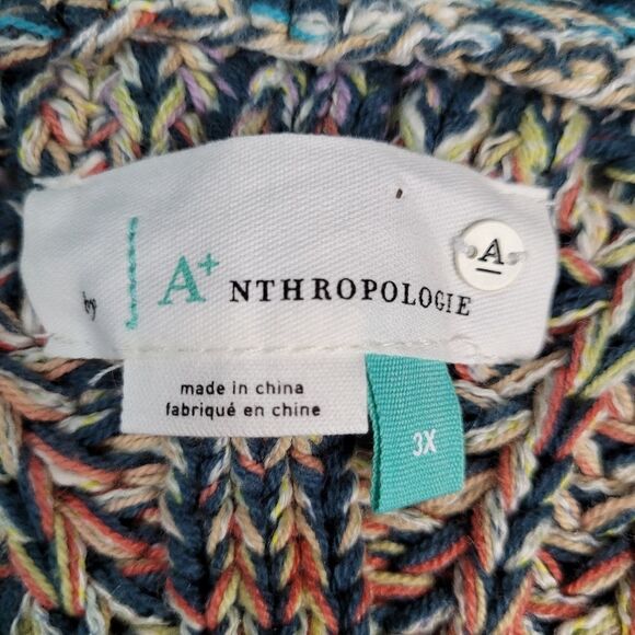 NEW 3X ANTHROPOLOGIE rainbow weave vneck cotton blend oversized sweater NWT - Picture 8 of 16